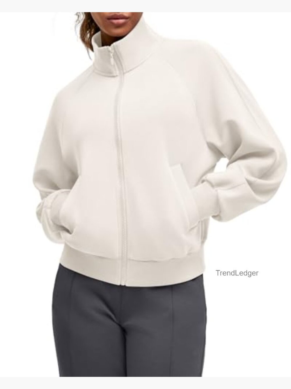 Zip Up Mock Neck Jacket with Pockets Soft Modal Stretch - Picture 2 of 7